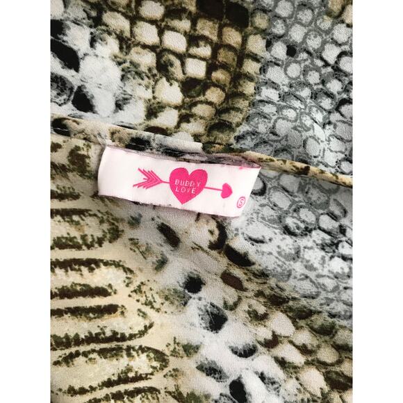 Buddy Love Snake Print Semi Sheer Flutter Sleeve Blouse Size S - Picture 5 of 7